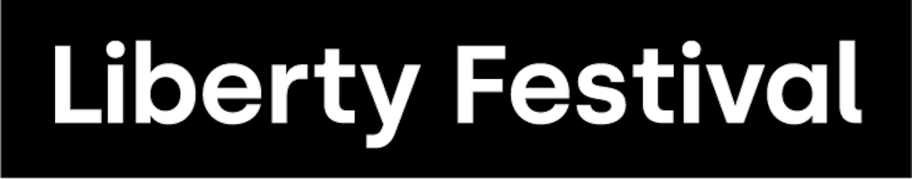 The Liberty Festival logo, which has white text saying 'Liberty Festival' on a back horizontal rectangular background.